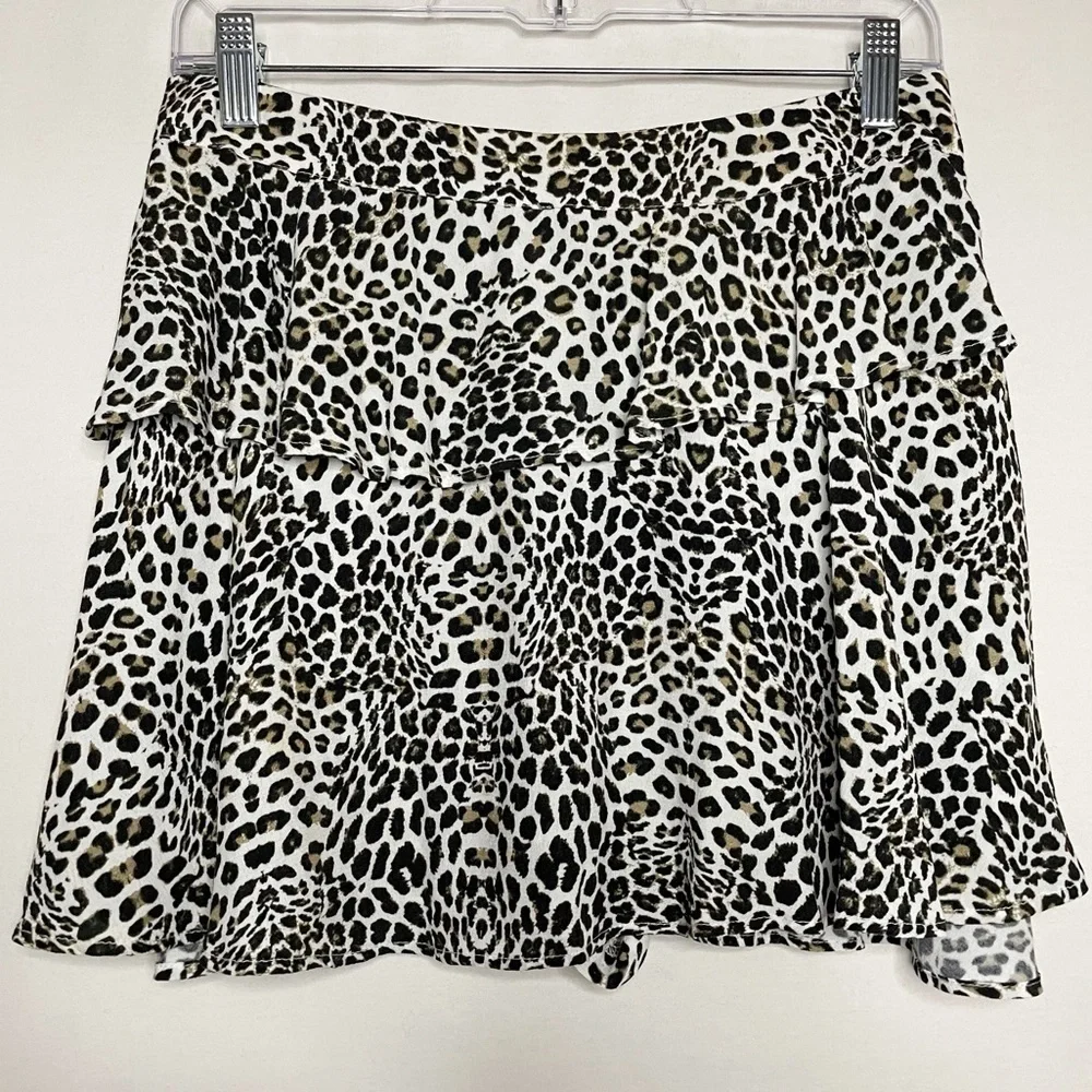 Zara Ruffle Leopard Print Mini Skort Skirt Boho Animal Cheetah Print - Picture 1 of 14